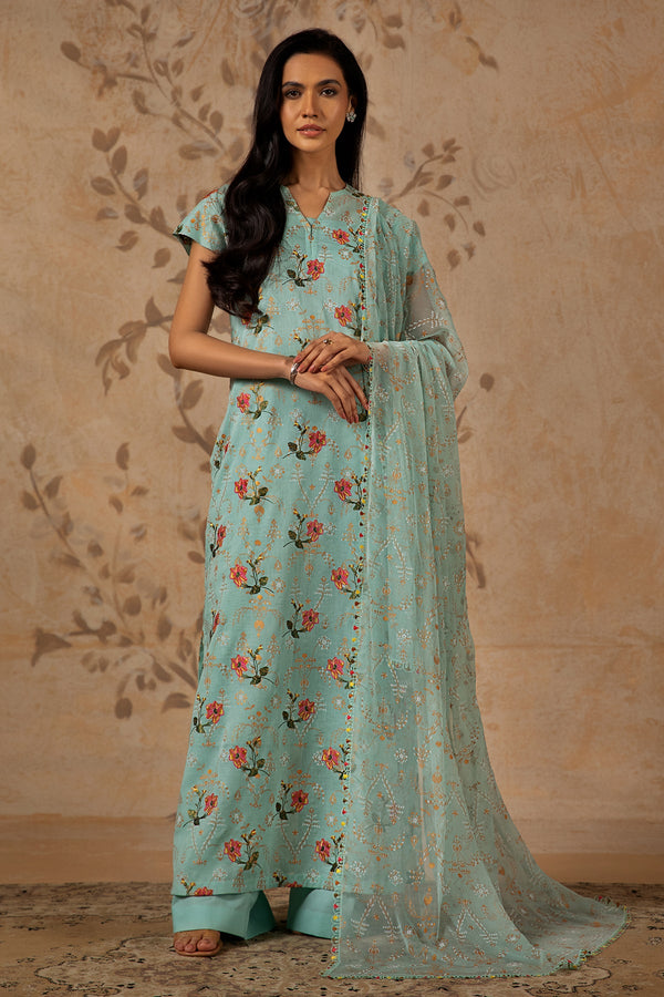 3 Piece - Printed & Embroidered Suit - MC1234-1