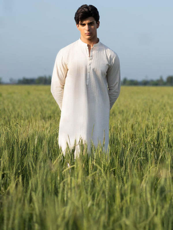 Cream Cotton Kurta - AL-K-1255A