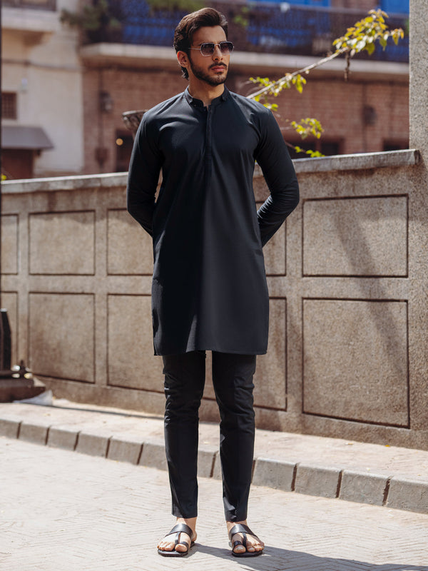 Black Cotton Kurta - AL-K-1264B