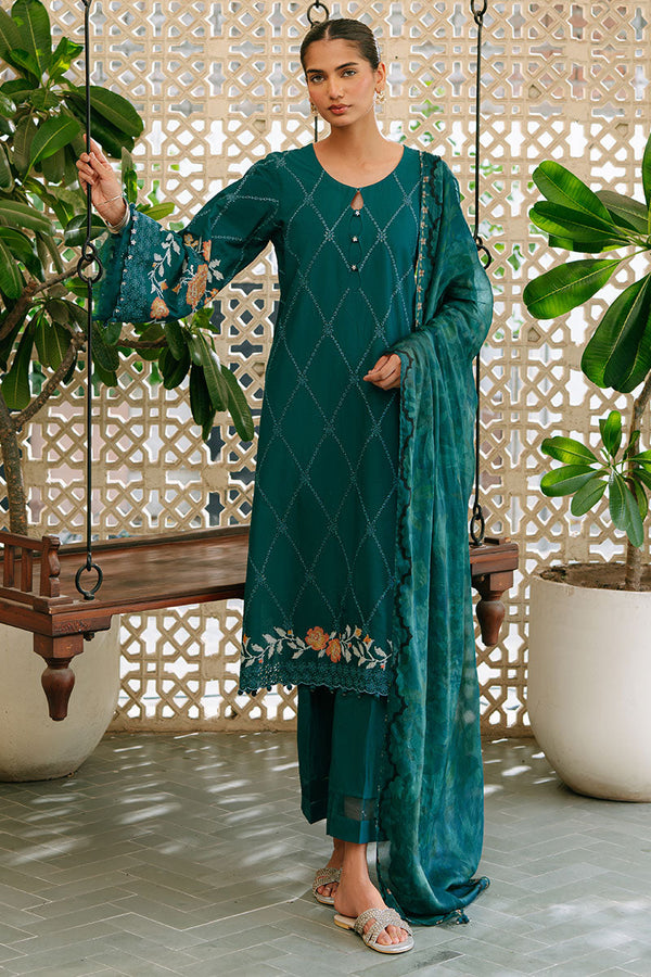 VIBRANT SPRUCE-3PC EMBROIDERED CAMBRIC SUIT