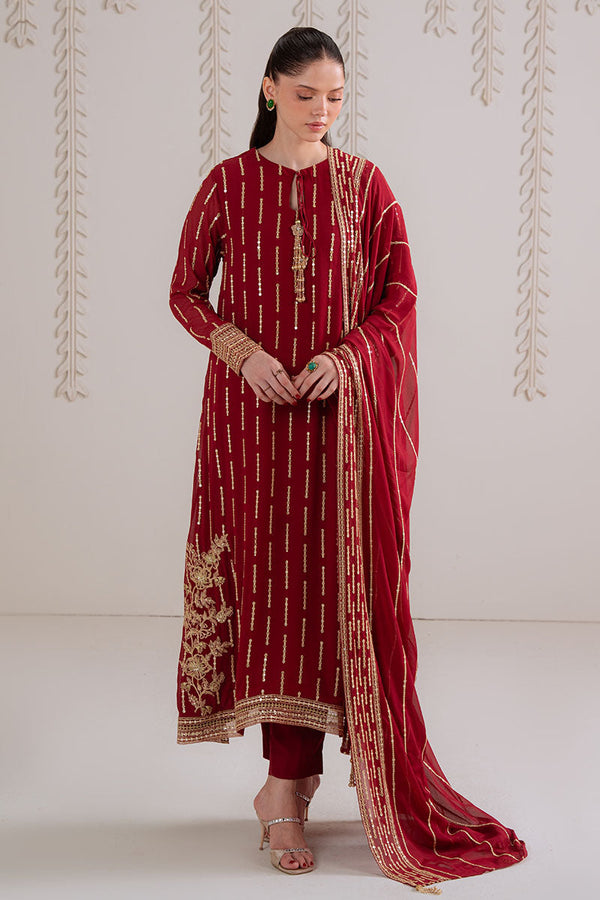 VERMILION BERRY-4PC CHIFFON EMBROIDERED SUIT