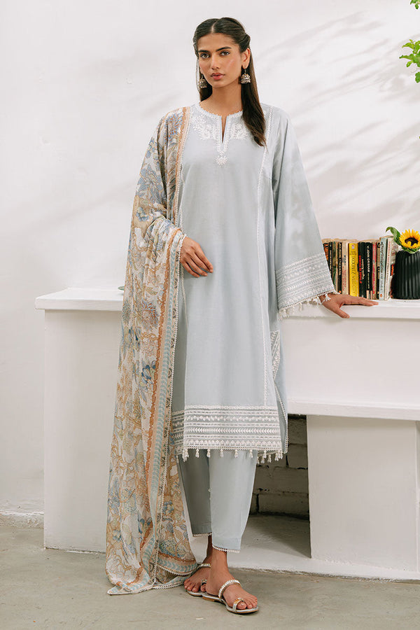 BLUE ILLUSION-3PC EMBROIDERED CAMBRIC SUIT