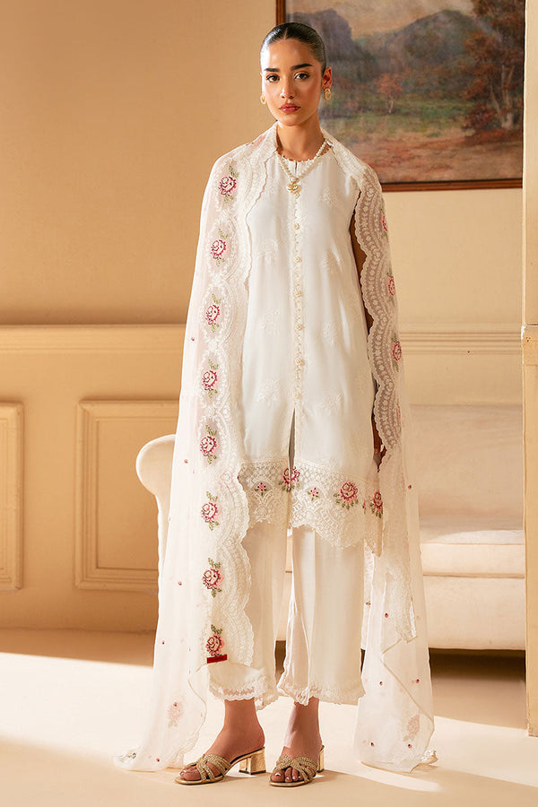 WHITE WHISPER-4 PIECE EMBROIDERED CHIFFON SUIT