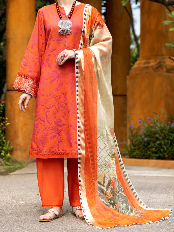 Orange Jacquard 3Pc Unstitched - ALP-3PS-2014