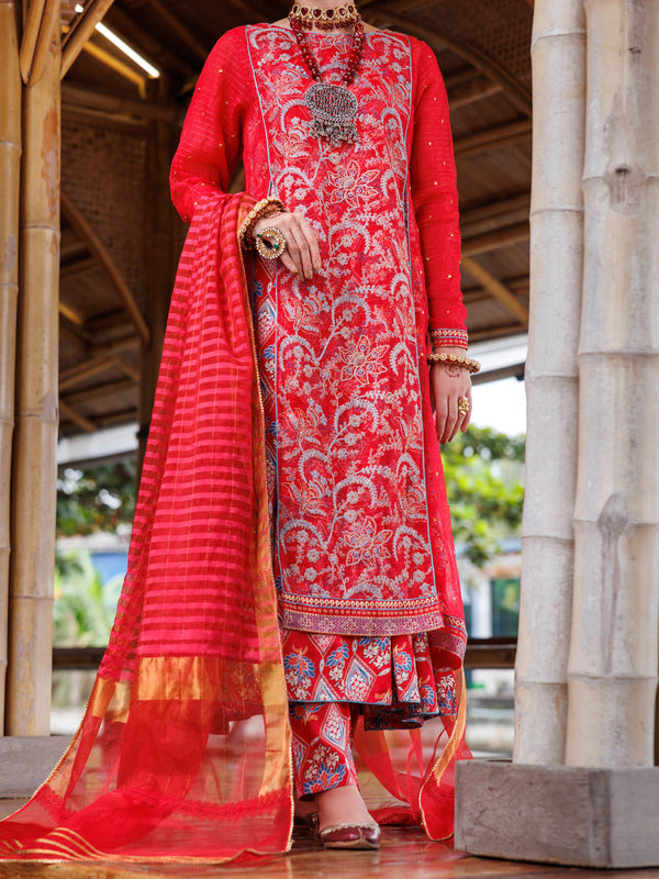 Red Maple Silk 3Pc Unstitched - ALP-3PS-2025