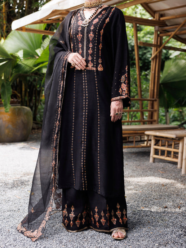 Black Sheesha Silk 3Pc Stitched - ALP-3PS-2031