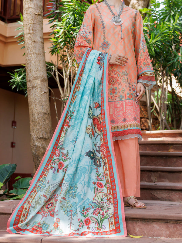 Peach Lawn 3Pc Unstitched - ALP-3PS-2097