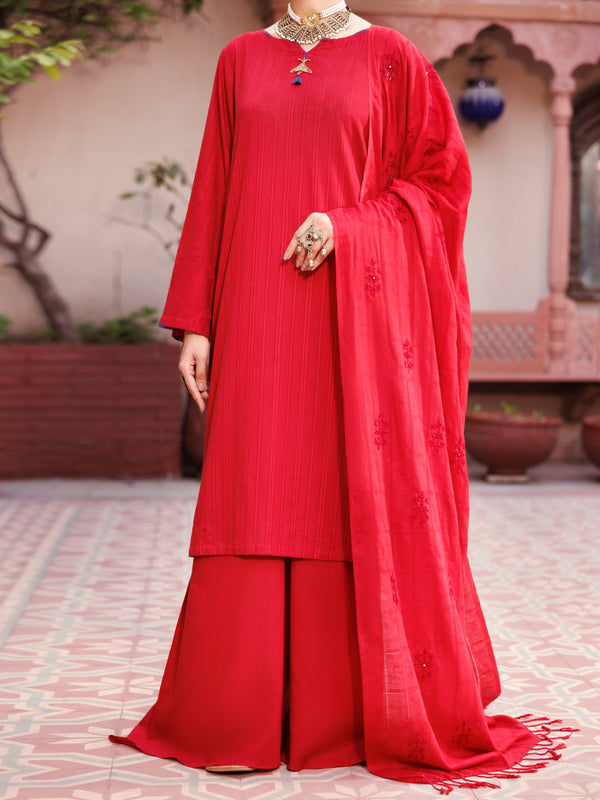 Red Yarn Dyed 3Pc Unstitched - ALP-3PS-2133