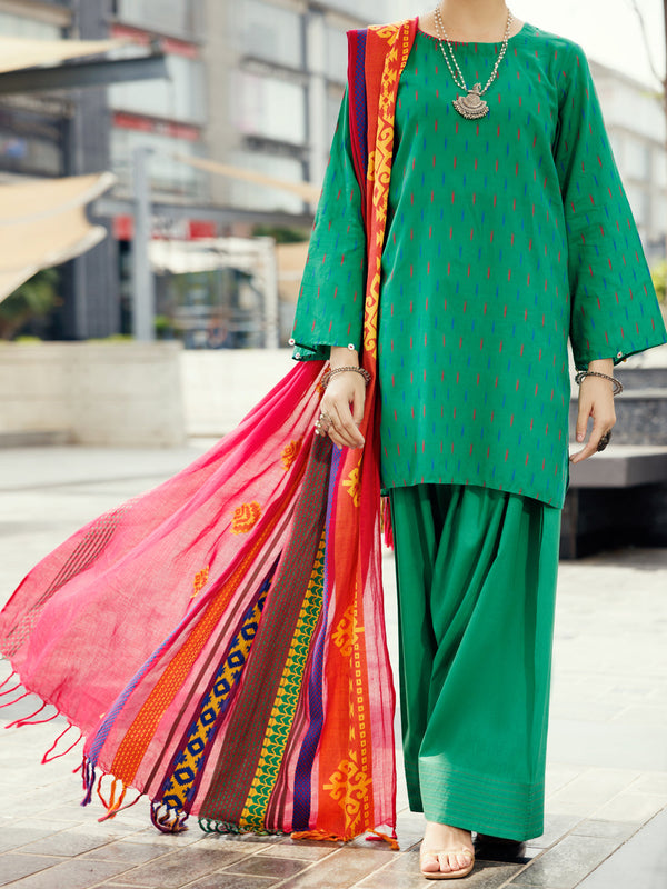 Green Yarn Dyed 3Pc Unstitched - ALP-3PS-2156