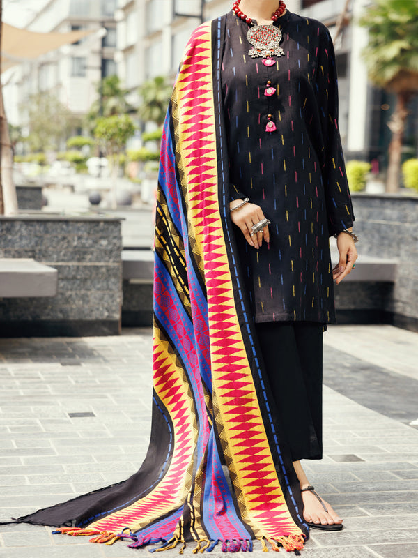 Black Yarn Dyed 3Pc Unstitched - ALP-3PS-2157