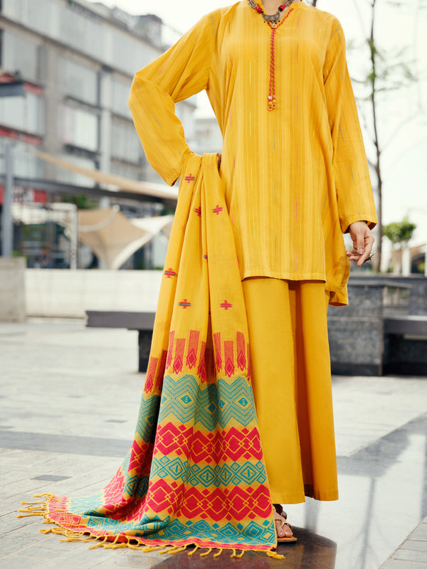 Mustard Dobby Yarn Dyed 3Pc Stitched - ALP-3PS-2158