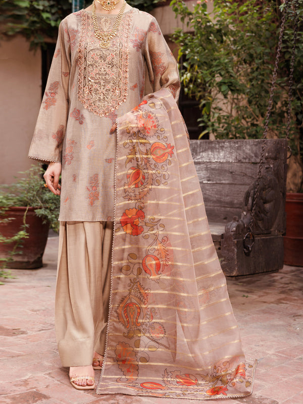 Coffee Brown Paper Cotton 3Pc Stitched - ALP-3PS-2159