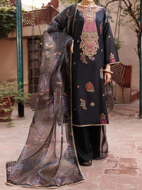 Black Paper Cotton Jacquard 3Pc Stitched - ALP-3PS-2161