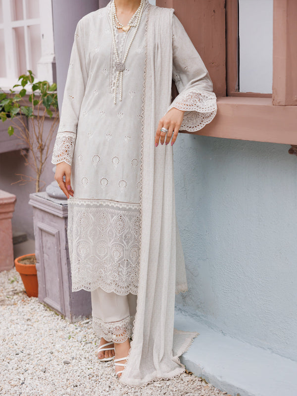 Light Grey Schiffli Lawn 3Pc Unstitched - ALP-3PS-2186