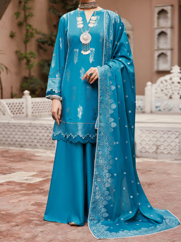 Teal Yarn Dyed Jacquard 3Pc Unstitched - ALP-3PS-2230