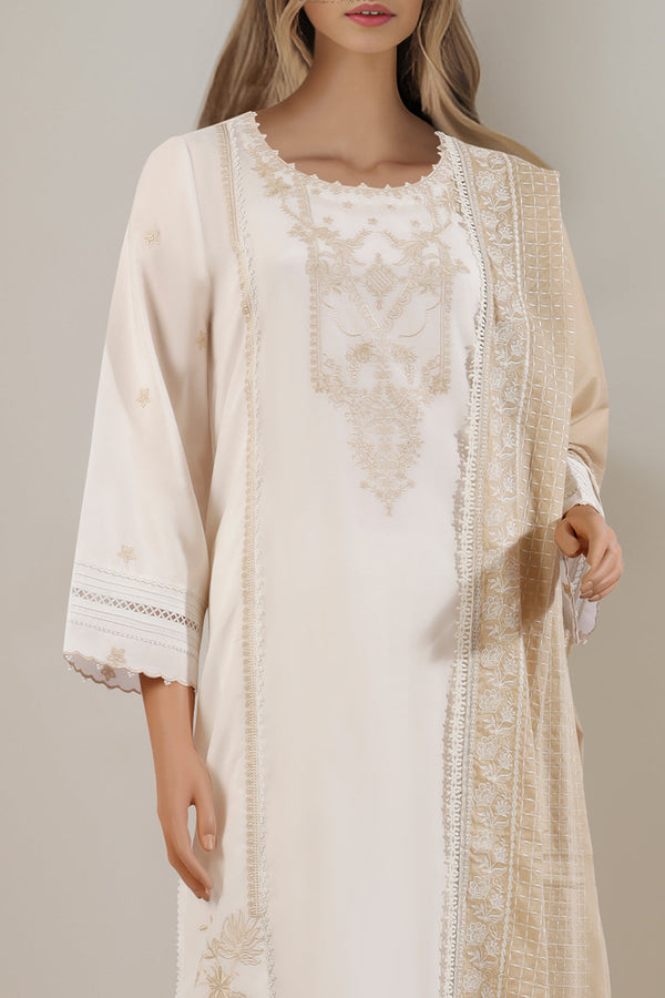 Unstitched Cotton Filament Solid Embroidered 3 Piece