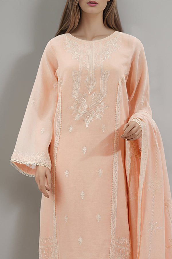 Unstitched Solid Embroidered Cotton Net 3 Piece