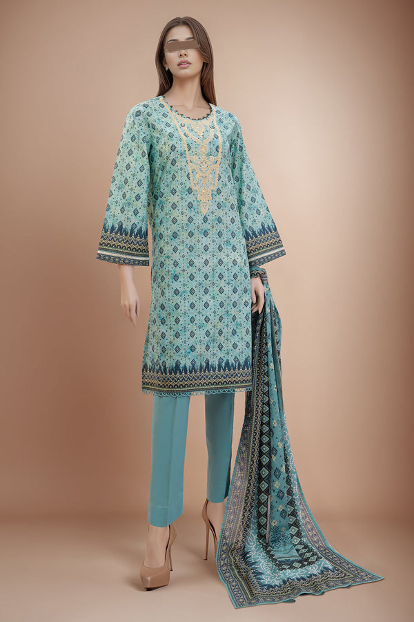 Unstitched Printed Embroidered Lawn 2 Piece (Shirt/Dupatta)