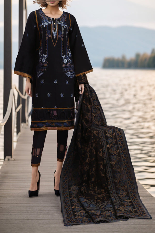 Unstitched Embroidered Khaddar 2 Piece (Shirt/Dupatta)