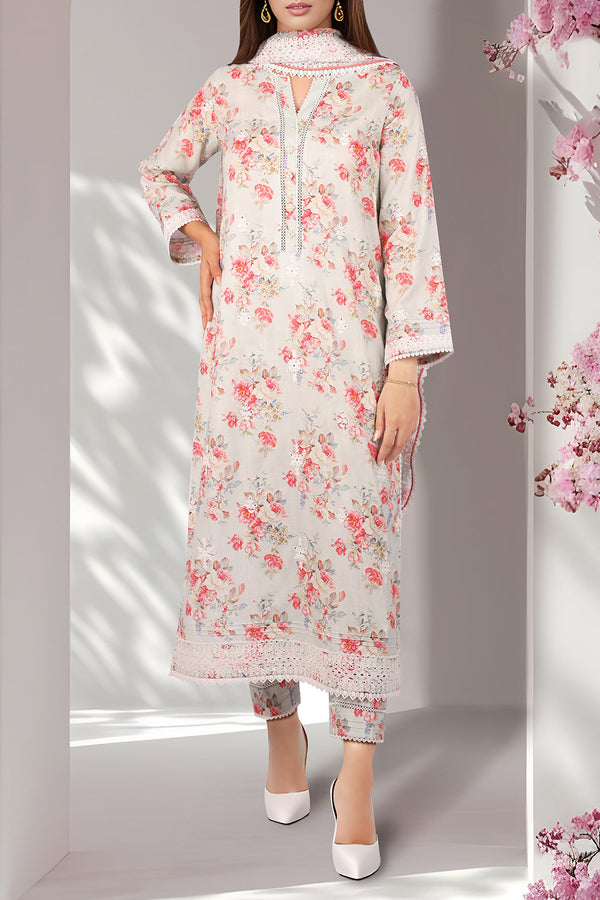 Unstitched Embroidered Self Jacquard 3 Piece With Chiffon Dupatta