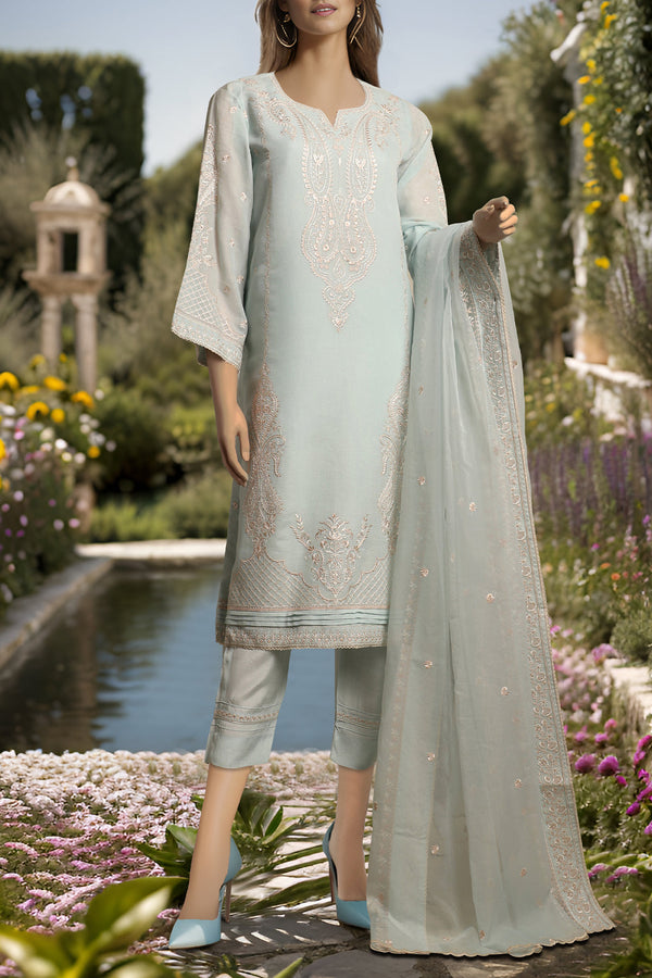 Solid Embroidered Cotton Net Unstitched 2 Piece Shirt Dupatta