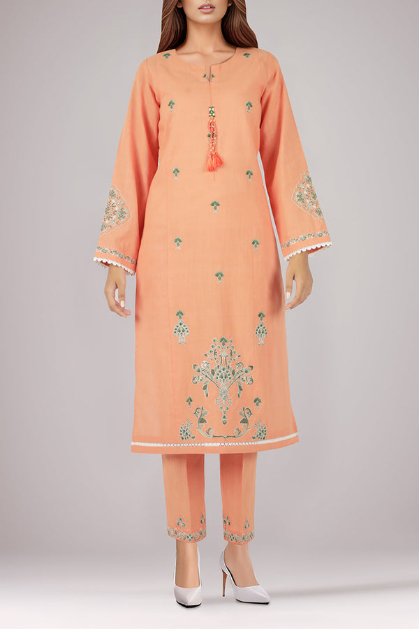 Unstitched Solid Embroidered Cotton Khaddar 2 Piece (Shirt/Trouser)