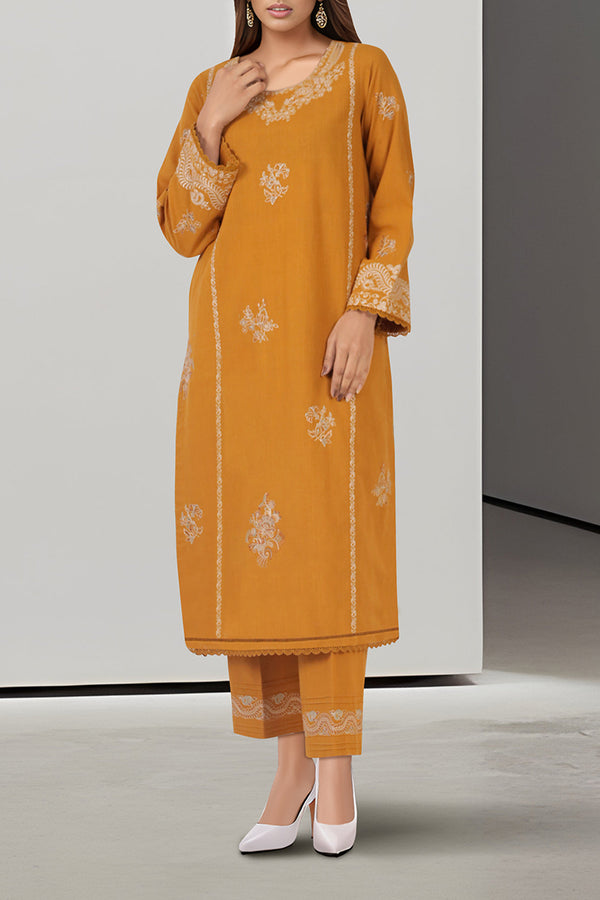 Unstitched Solid Embroidered Khaddar 2 Piece (Shirt/Trouser)