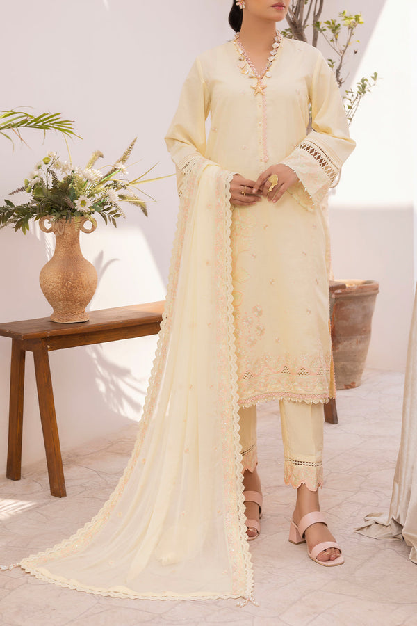 Unstitched Solid Embroidered Cambric 3 Piece With chiffon Dupatta