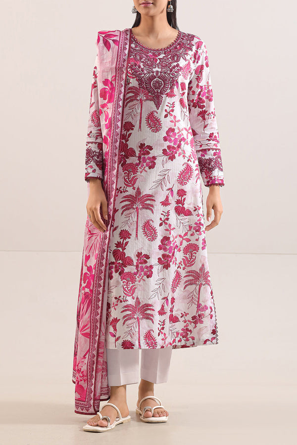 Un-Stitched Printed Embroidered Cotton Tencel 3 Piece