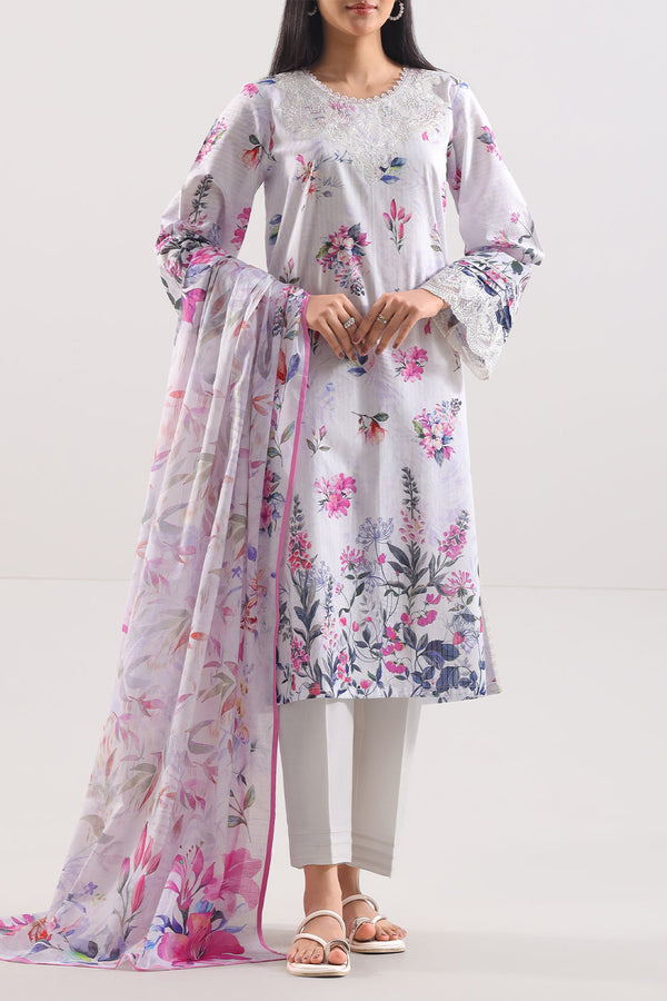 Unstitched Printed Embroidered Cotton Tencel 3 Piece