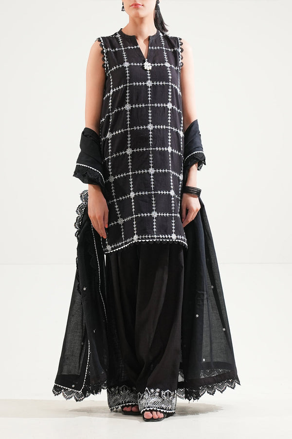 Unstitched Solid Embroidered Cambric 3 Piece with Lawn Dupatta