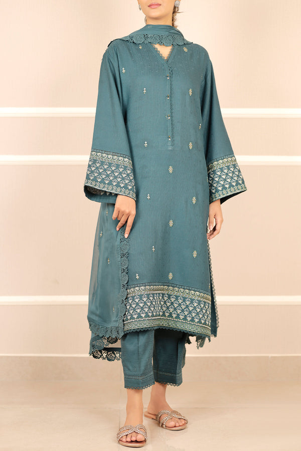 Unstitched Embroidered Self Jacquard 3 Piece with Chiffon Dupatta