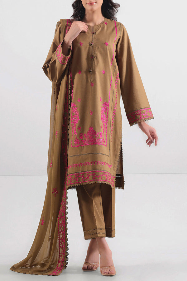 Unstitched Embroidered Cambric 3 Piece With Chiffon Dupatta