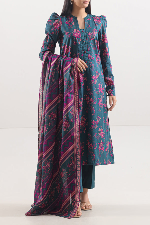 Unstitched Printed Strip Lawn 3 Piece