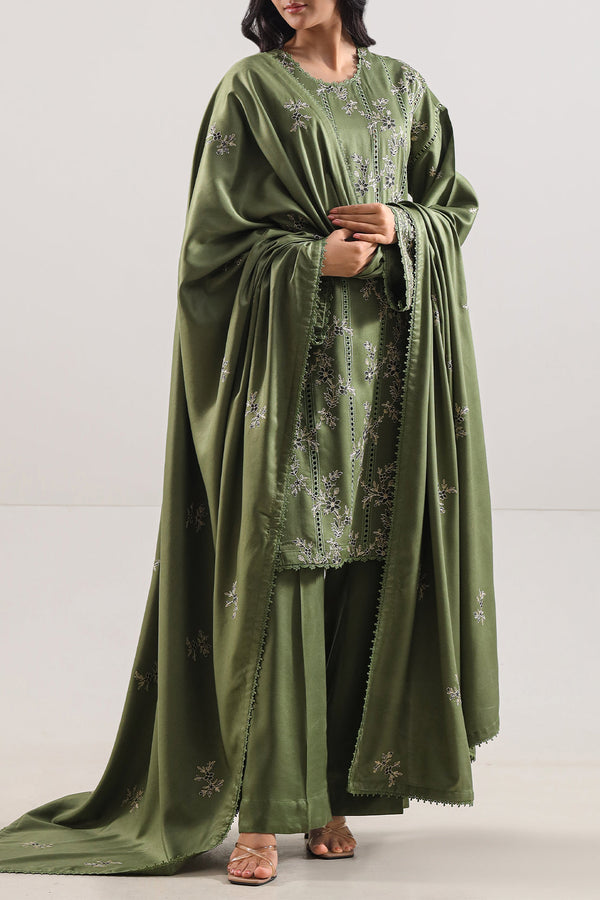 Unstitched Solid Embroidered Herringbone 3 Piece