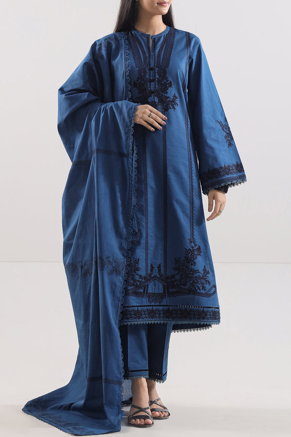 Unstitched Solid Embroidered Cotton Khaddar 3 Piece