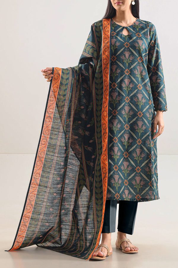 Unstitched Printed Cotton Khaddar 3 Piece