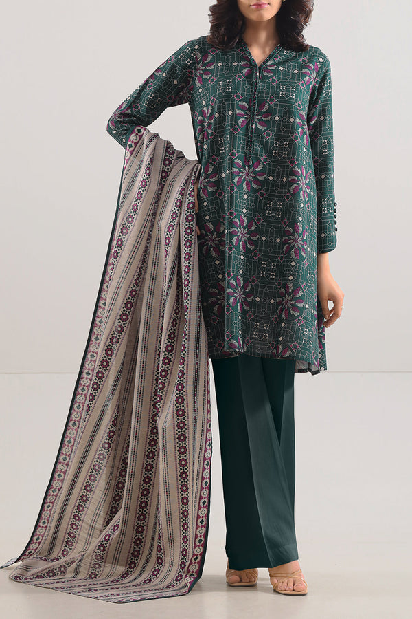 Unstitched Printed Cotton Khaddar 3 Piece