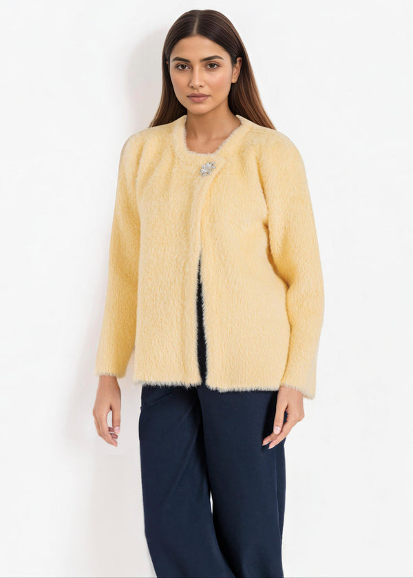 Yellow-Round Neck Full Sleeves Cardigan Sweater (25Y-003-67)