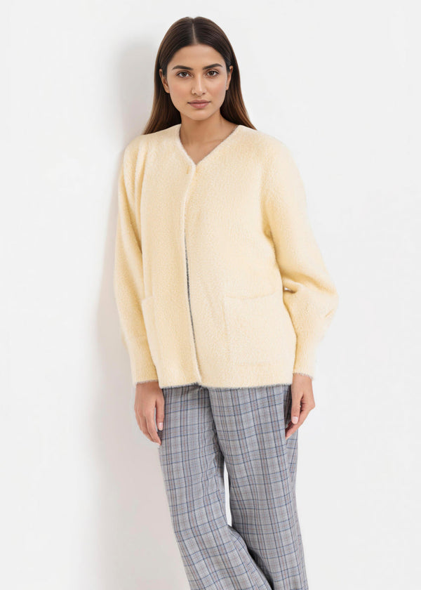 Cream-Round Neck Full Sleeves Cardigan Sweater (25Y-005-67)