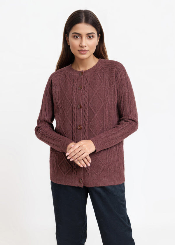 Coffee-Round Neck Full Sleeves Cardigan Sweater (25Y-006-67)