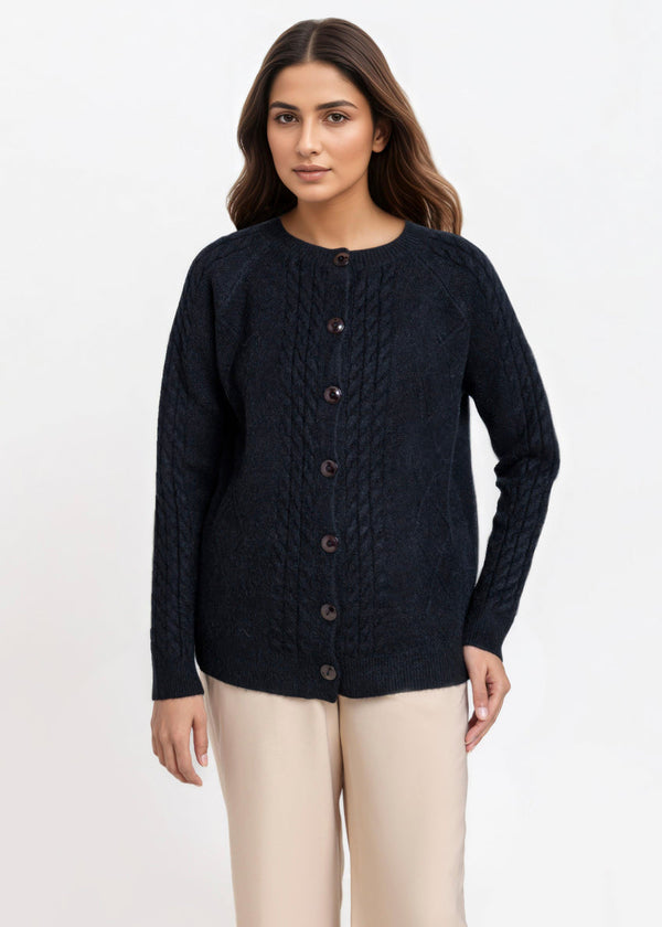 Black-Round Neck Full Sleeves Cardigan Sweater (25Y-009-67)