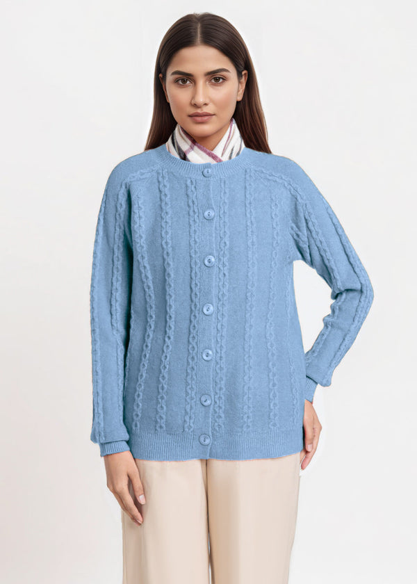 Blue-Round Neck Full Sleeves Cardigan Sweater (25Y-012-67)