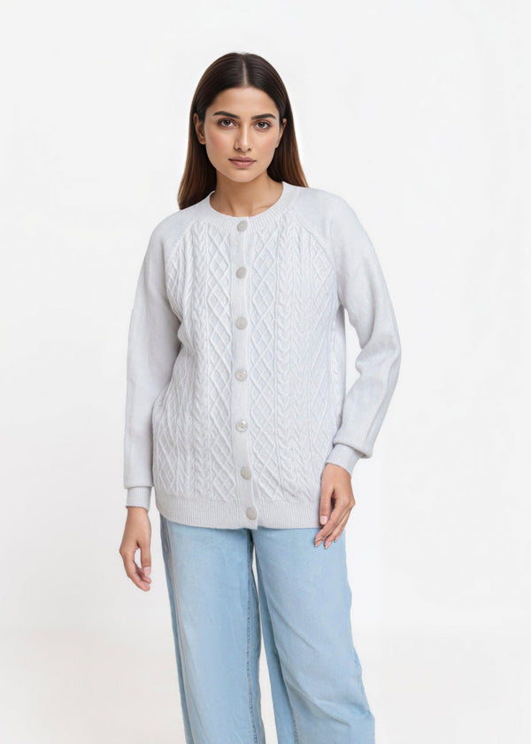 A-Grey-Round Neck Full Sleeves Cardigan Sweater (25Y-014-67)