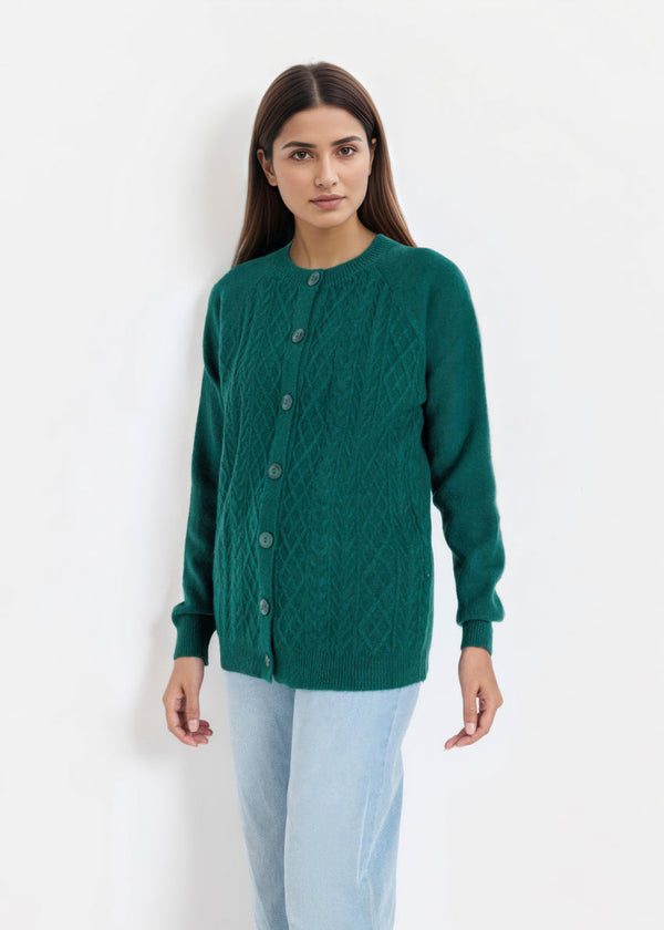 Em-Green-Round Neck Full Sleeves Cardigan Sweater (25Y-014-67)