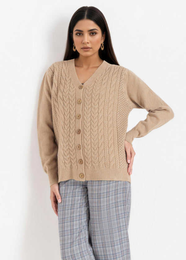 Beige-V-Cardigan Full Sleeves Sweater (25Y-015-67)