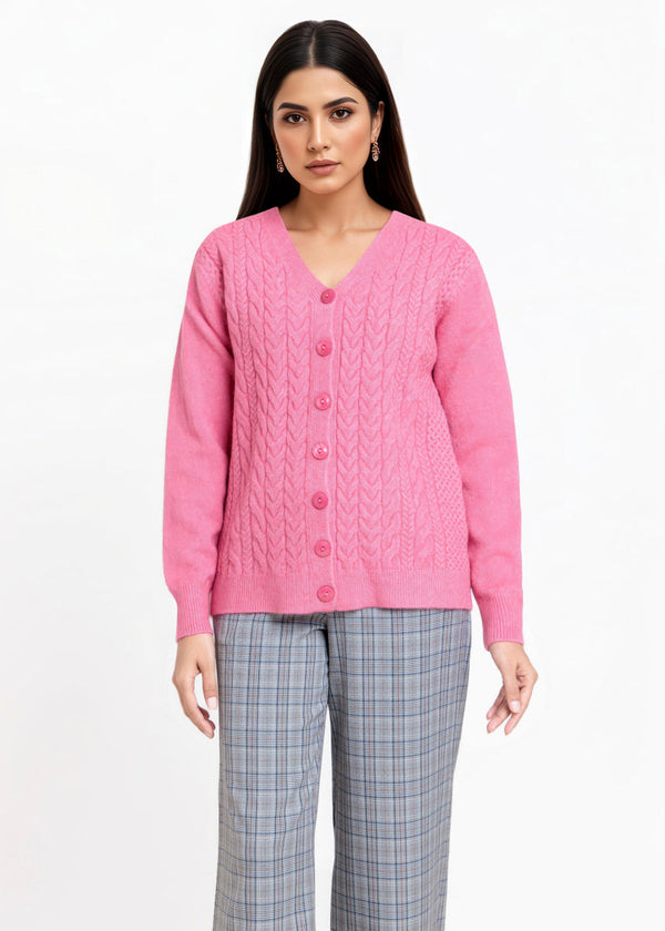 Pink-V-Cardigan Full Sleeves Sweater (25Y-015-67)