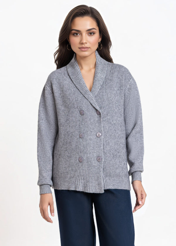 Grey-Shawl Collar Cardigan Full Sleeves Sweater (25Y-018-67)