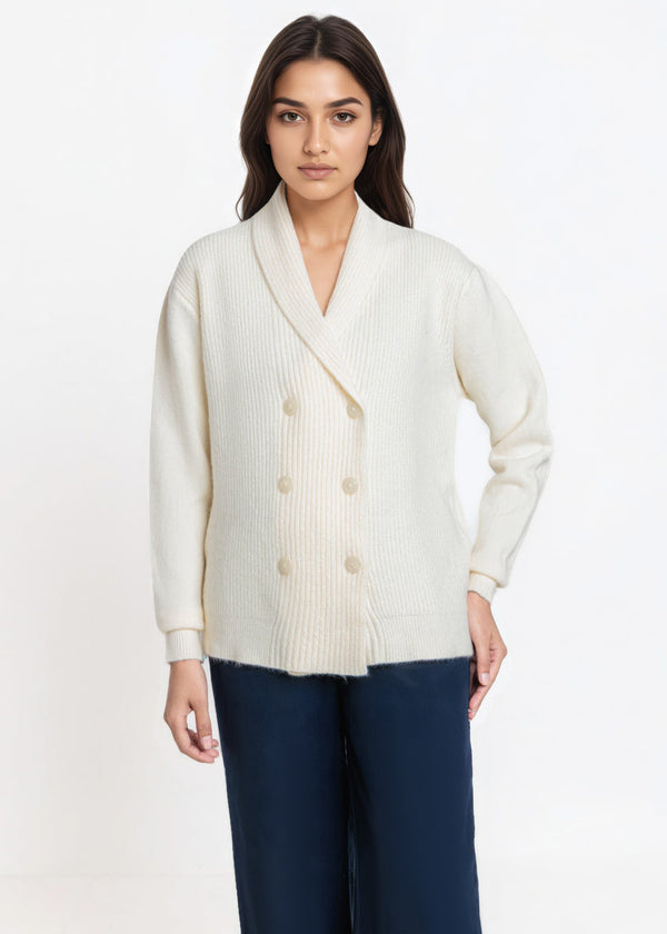 White-Shawl Collar Cardigan Full Sleeves Sweater (25Y-018-67)