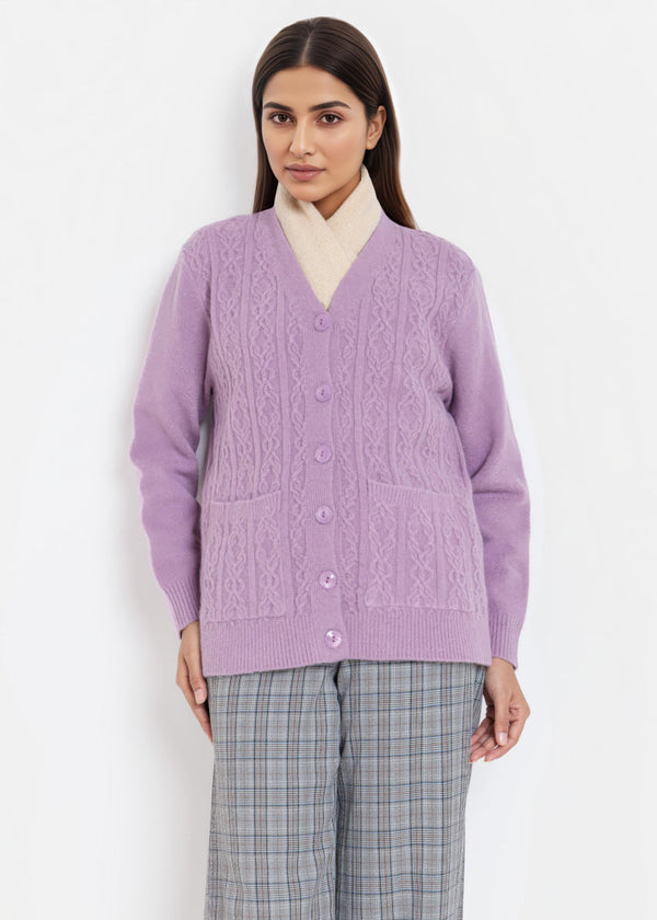 Purple-V-Cardigan Full Sleeves Sweater (25Y-019-67)
